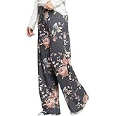 iChunhua Women's Comfy Stretch Floral Print Drawstring Palazzo Wide Leg Lounge Pant