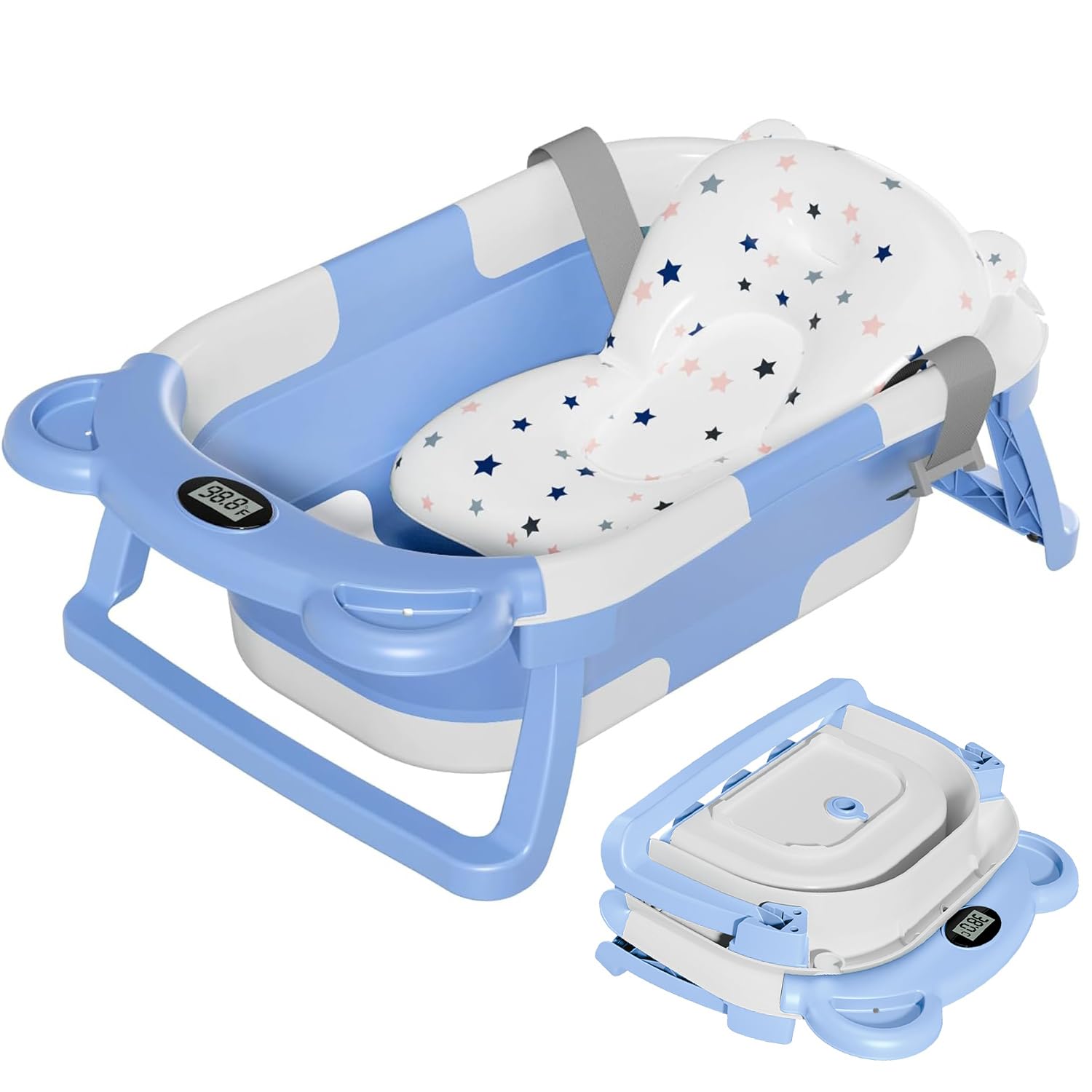 Photo 1 of TPN Collapsible Baby Bathtub, Baby Bath Tub with Soft Cushion & Real-Time Thermometer, Baby Bathtub Infant to Toddler Tub (0-36 Months), Portable Newborn Travel Bath tub