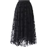 CHICWISH Women's 3D Posy Double-Layered Mesh Midi Skirt