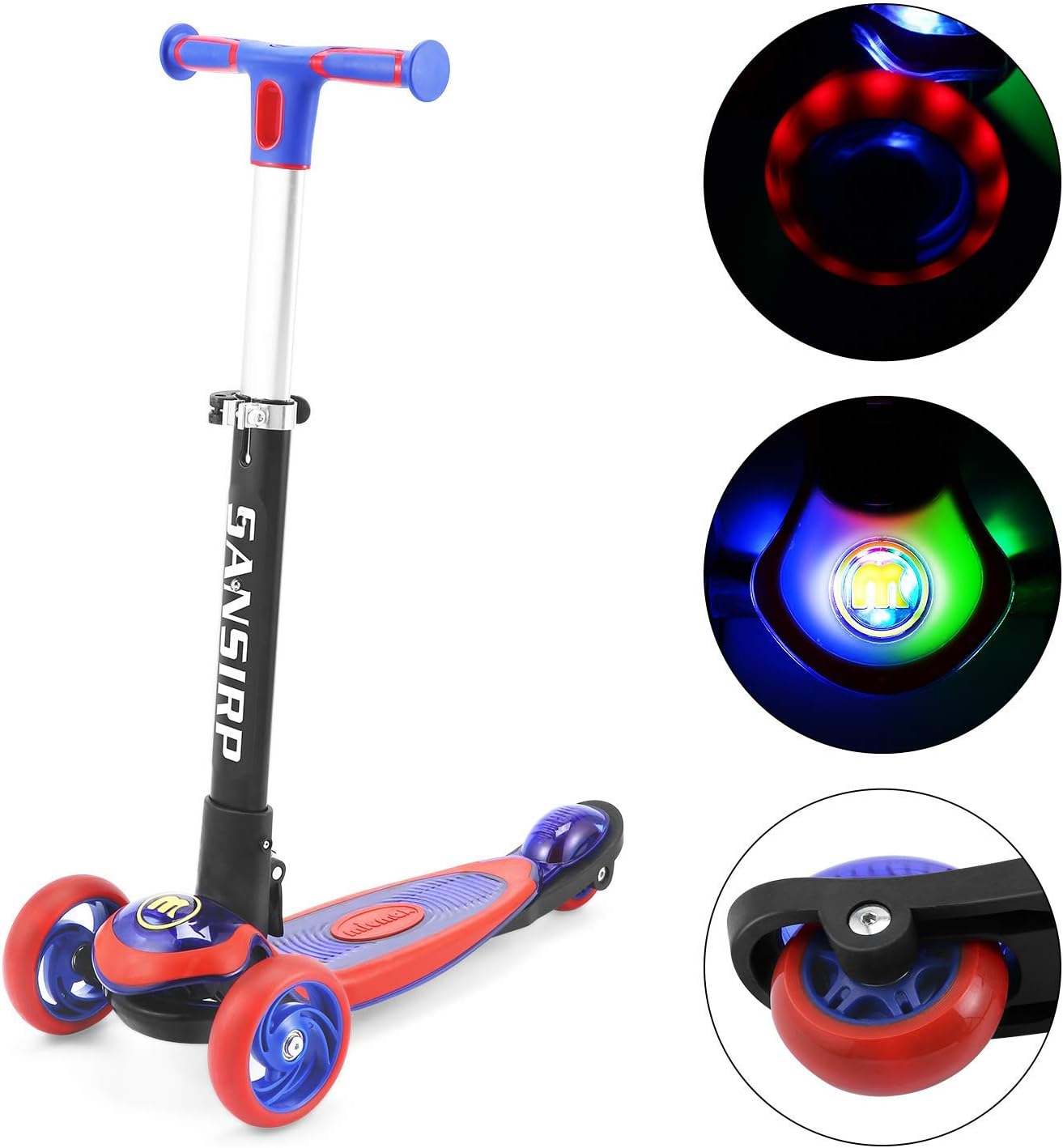 Step Brake Rugged Racers Dinosaur Print Kick Scooter For Boys Girls 3 Wheel Scooter Lean 2 Turn Adjustable Kick Scooter For Kids With Pu Led Light Up Wheels Ride On Toys