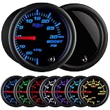 GlowShift White 7-Color 2.0 BAR Boost/Vacuum Gauge Kit - 52mm, Mechanical, For Turbo/Supercharged Cars & Trucks