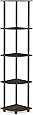 Furinno Turn-N-Tube 5 Tier Corner Shelf, Dark Brown Grain/Black