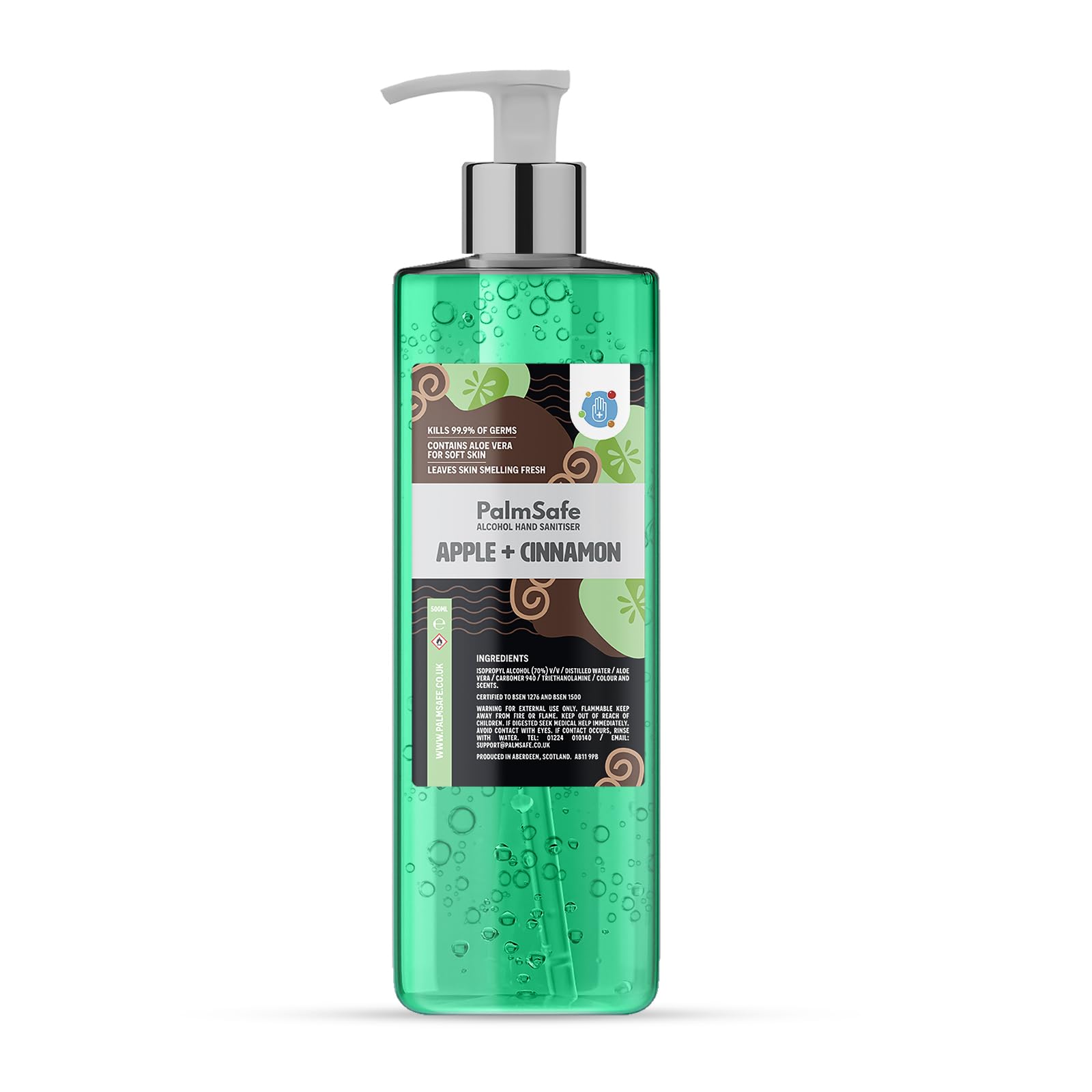 Palm Safe Apple and Cinnamon Alcohol Hand Sanitiser 500 ml Pump Bottle