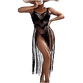 Floerns Women's Sleeveless Beachwear Swimwear Fringe Trim Crochet Kimono Cover Up