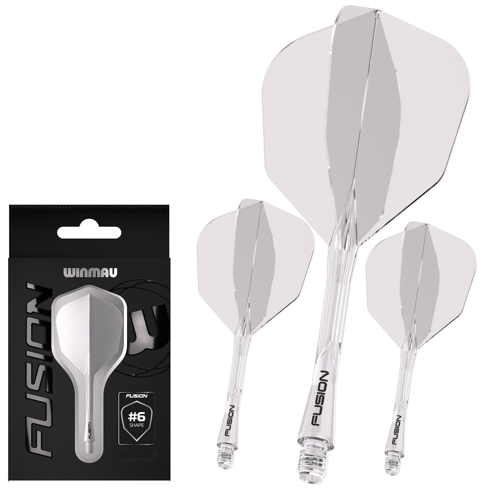 WINMAU Darts Fusion Integrated Flight & Shaft System - No.6 Shape & Design - Clear Colour, Intermediate Length