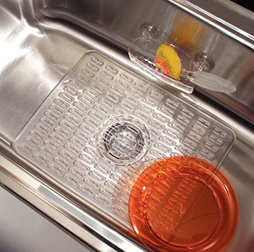 mDesign Kitchen Sink Protector Mat - Large, Clear