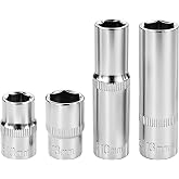 AUUTI 4-Piece 10mm Deep Socket 3/8 Drive,6-Point Mirror Chrome Finish| | Suitable for Electric Wrench In Car Repair 10mm Deep Socket Deep And Shallow