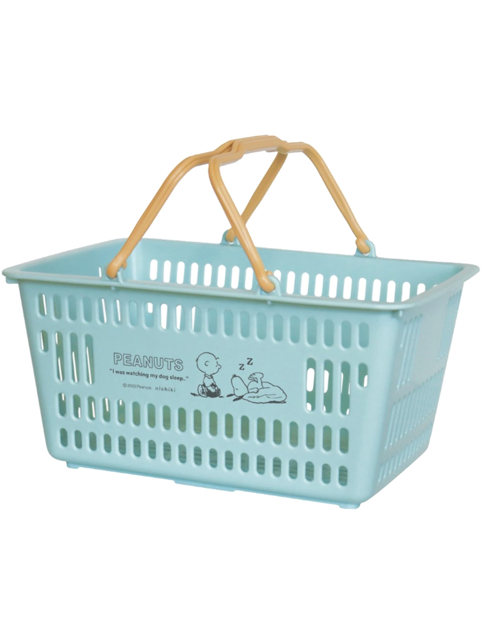 錦化成 収納ケース かご 小物入れ バスケット スヌーピー ライトミント 約26.3×19.3×13.5cm おもちゃ ジム サウナ スパバッグとしても 日本製商品画像