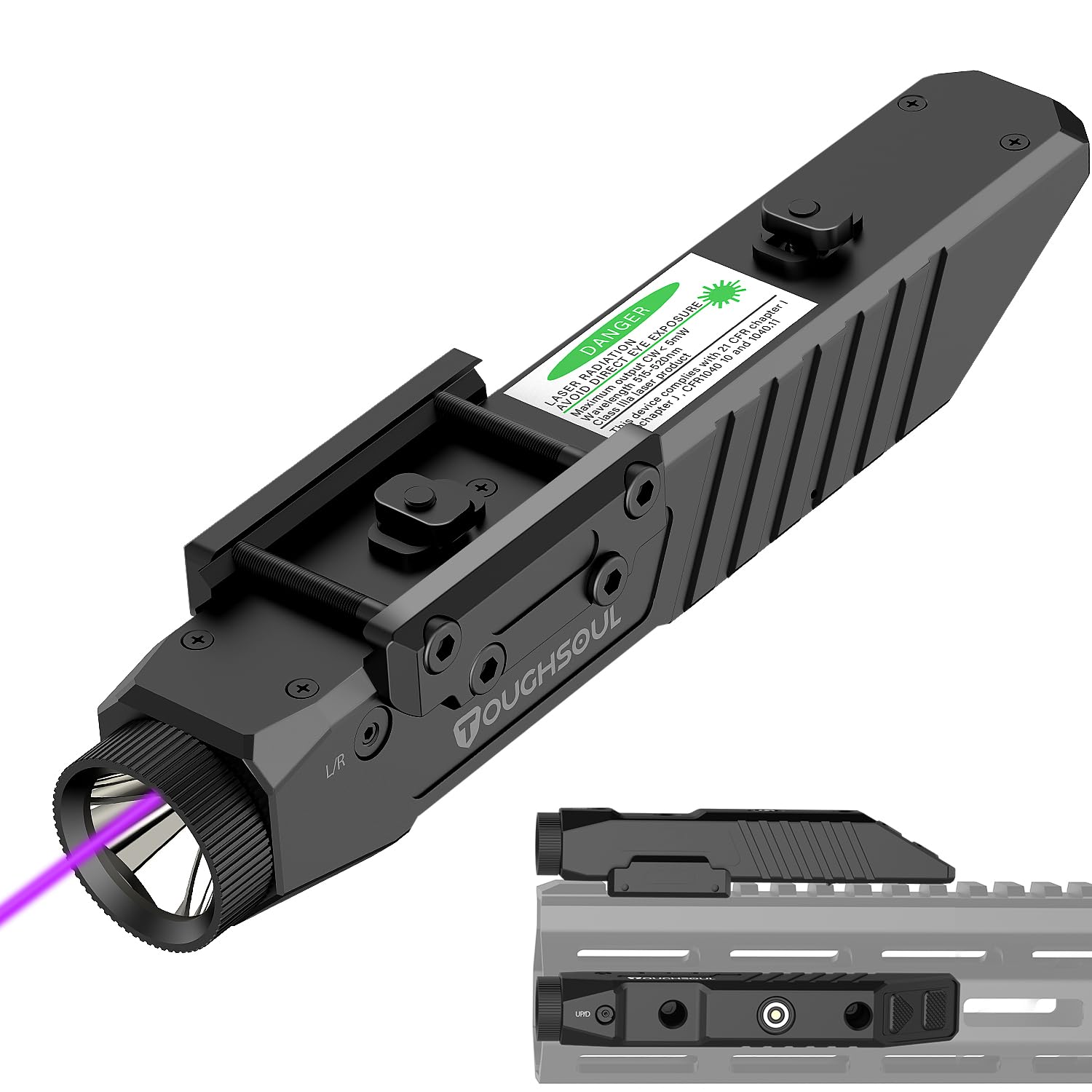 Photo 1 of TOUGHSOUL Mlok Picatinny 2 in 1 Tactical Flashlight with Purple Laser Sight Combo, Body Material Polymer 1450 Lumen Light with Rechargeable Battery