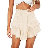 Women's High Waist Ruffle Mini Skirt Lace Trim Flowy Boho Skorts for Women Flared Tiered Golf Tennis Athletic Skirts