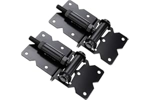 Dreamxiang Self Closing Gate Hinges Adjustable Heavy Duty Hardware 90 Degree Gate Hinges Kit for Wood/Vinyl/Metal/Outdoor Fence, with Self-Tapping Screws and Swing Adjuster Tool, 2-Pack, Black Finish