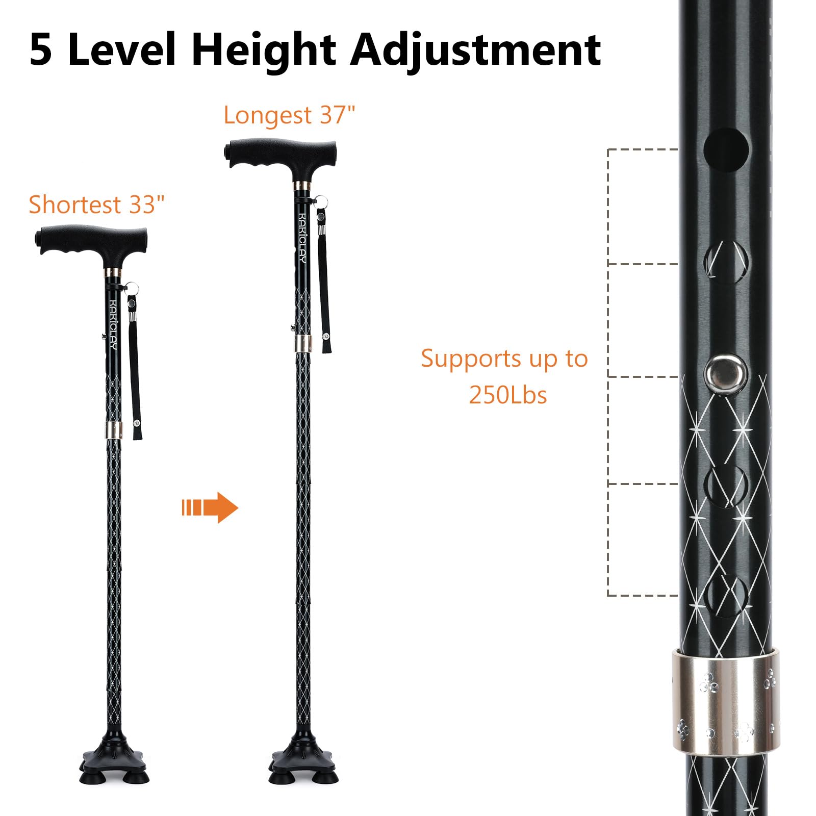 Folding Walking Cane with LED Light for Women & Men - Foldable, Adjustable, Collapsible Lightweight Aluminum Walking Stick for Seniors & Adults