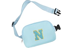 Aganmi Chenille Letter Crossbody Bags for Women Trendy, Waterproof Fanny Packs for Women Cross Body, Initial Letter Belt Bag with Multiple Inner Pockets and Adjustable Strap(Blue N)
