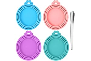 4 Pcs Pet Tin Can Silicone Lids Cat Food Lids for Cans Can Covers for Pet Food with 1 Cat Spoon for Dog Food Storage (4)