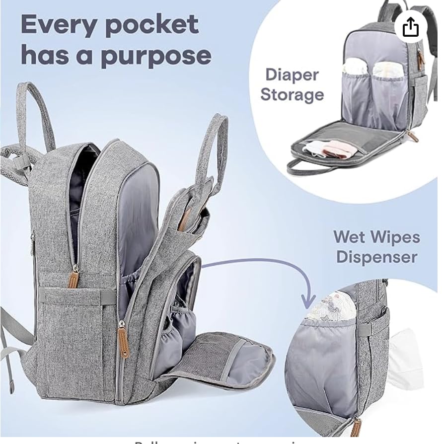 Tabernimbus Diaper Bag Backpack - Baby Essentials Travel Bag - Multi function Waterproof Diaper Bag, Travel Essentials Baby Bag with Changing Pad, Stroller Straps & Pacifier Case – Unisex, Dark Gray