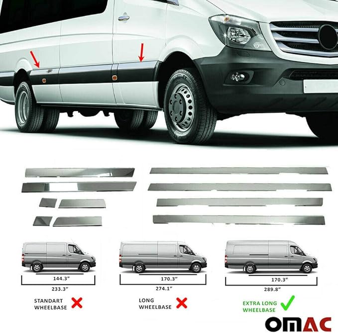 OMAC USA Stainless Steel Chrome Side Body Molding Protector