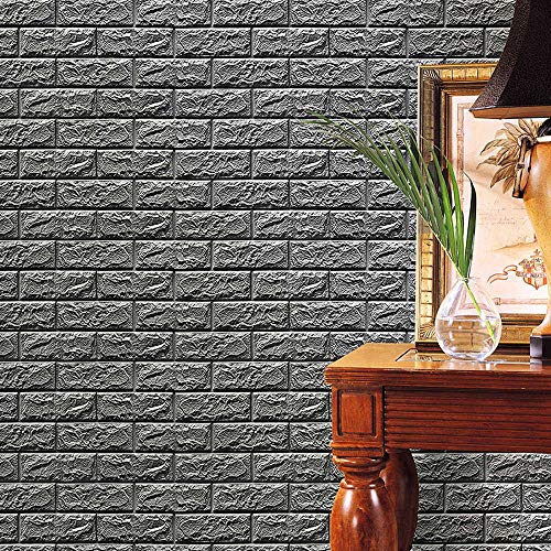 Iusun Christmas Embossed Brick Stone Gray Removable 3D Wall Sticker Art PE Foam Wall Decal Wall Paper Decoration for Room Home Nursery Bedroom Office Supplies Gift - Shipping From USA (Gray)