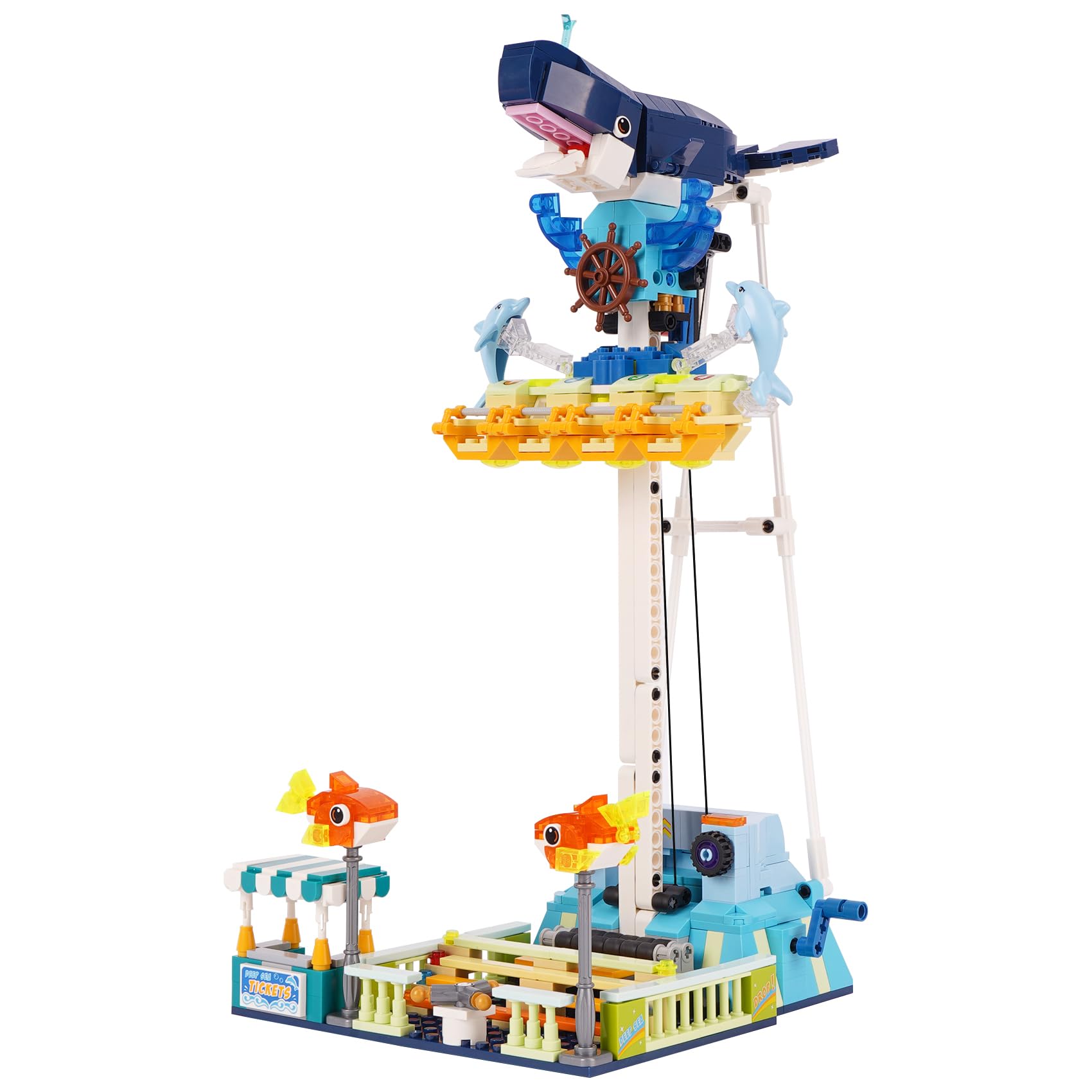 Vinbosion Amusement Park Building Blocks Set,Black Shark Drop Tower Building Blocks Toy,Bricks Toy Model for Kids and Adults(764PCS)