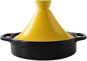 XH&XH Ceramic Saucepan Braising Pot Healthy Pot Clay Pot Braising Pot Moroccan Tagine Slow Cooker with Lid Yellow 1.3quart