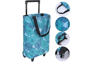 HOSDZOU Small Collapsible Shopping Cart,Shopping Cart with Wheels,Folding Portable Bag,Waterproof Rolling Bag,Trolley Tote Stair Climbing for Traveling,Gift for Women,Older (Flower)