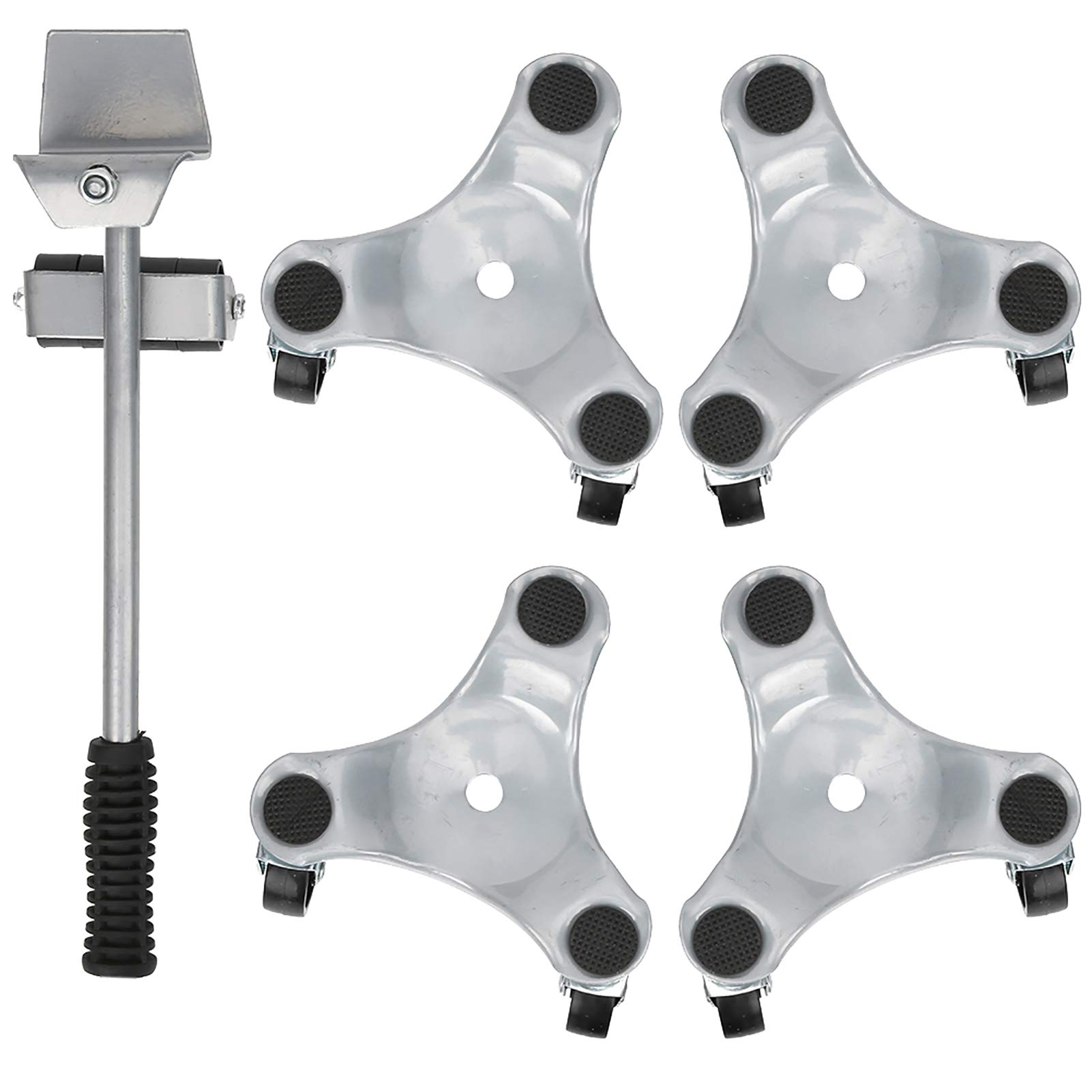 Heavy Duty Furniture Moving Kit with 4 Sliders, 3-Wheel Plate, Silver, 400kg Capacity