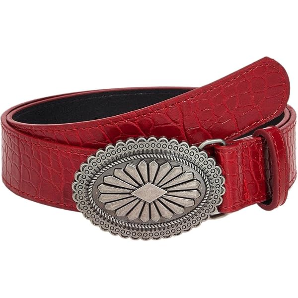 Yalice Women Red Leather Belt Silver Buckle Cowgirls Belts  display picture 1