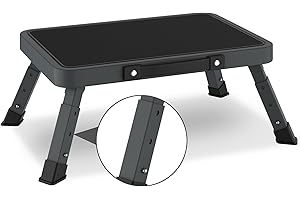 STAFOPO Folding Step Stool for Adults Kids with Non-Slip Platform, Height-Adjustable Sturdy Metal Stepping Stool, Bed Steps for High Beds,Collapsible Foot Step Stool for Bathroom Bedroom Kitchen RVs,Dark Gray