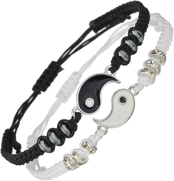 Best Friend Bracelets for 2 Matching Yin Yang Adjustable Cord Bracelet