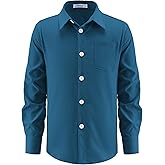 Arshiner Boys Long Sleeve Dress Shirt Button Down Shirt School Uniform Formal Shirt with Chest Pocket Size 5-12 Years