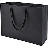 HUAPRINT 30 Pack Black Gift Bags with Ribbon Handles,16x6x12 inch Paper Bag Bulk for Shopping Party Favor Merchandise Business Wedding Craft Retail Holiday
