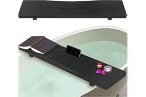 Stylish Black Bamboo Bathtub Tray Caddy with Adjustable Legs, Minimalistic Design Bath Tray for Tub, Bathtub Accessories, Fit