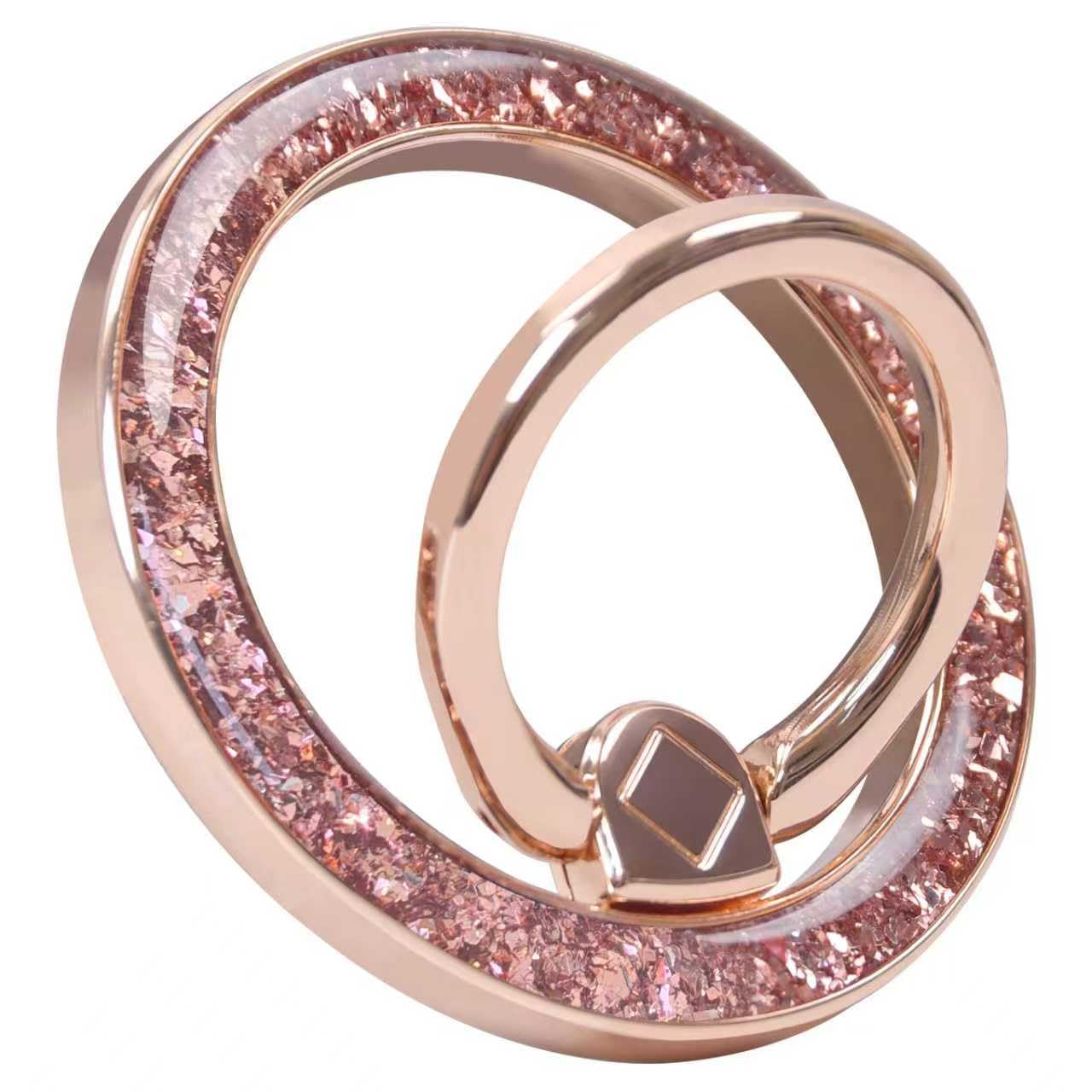 MENTINS Magnetic Phone Ring for MagSafe Grip [Super Magnet] Gold Twinkle Design Ring Holder Stand, magsafe pop Socket, Mag Safe Accessory for iPhone 17/16/15/14 /13 Pro Max Plus, Rose Gold