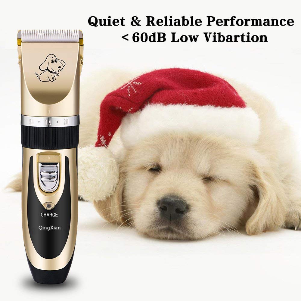 Qingxian Dog Clippers Pet Grooming Clipper Kits Low Noise Rechargeable Cordless Quiet Cat Dog Groomer Tool Professional Hair Trimmer Razor Blades with Combs, Scissor