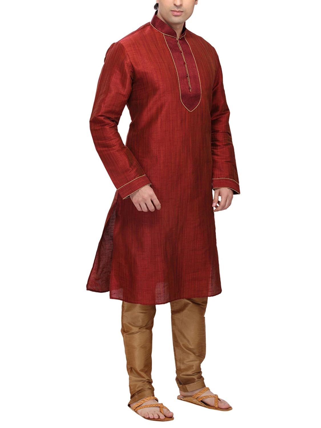 rg designers men's cotton silk maroon kurta pyjama set