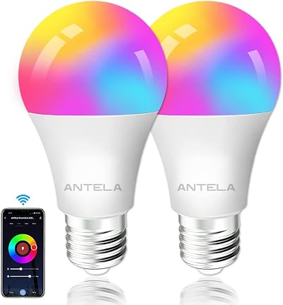 ANTELA E27 Smart Bulb 9W RGBW WiFi 2700K-6500K Dimmable 2Pack