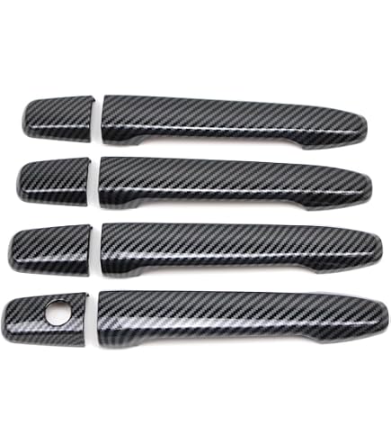Glossy Black Carbon Fiber Side Mirror Covers + Smart Door Handle Covers For Mitsubishi Outlander 2010-2020 – With Signal Light Cutout & Keyless Entry Support