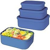 Keweis Silicone Food Storage Containers, Set of 3 Rectangular Bento Lunch Box Containers with Lids, Hard-Shell Silicone, Airtight, Microwave, Dishwasher and Freezer Safe (10oz, 23.6oz, 44oz)