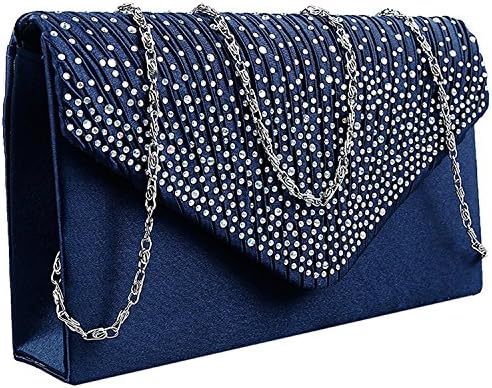 Gyeitee Women Rhinestone Frosted Evening Clutch Bag, Classic Pleated Envelope Clutch Handbag