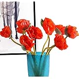 Artfen 5 Pcs Artificial French Corn Poppy Silk Poppy Flocking Long Stem Flowers Home Wedding Party Decor 25" High No Vase Sun
