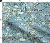 Vintage Botanical Fabric - Blue Almond Tree Blossoms Flowers Tree Branches Impressionist Floral by Peacoquettedesigns Printed on Basic Cotton Ultra Fabric by The Yard