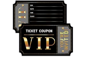 wuguimeii 20 VIP Ticket Coupon Invitations with Envelopes Invite for Birthday Baby Shower Party, Invites Special Ideas, Favors Party Supplies, Double-Sided(Black01)