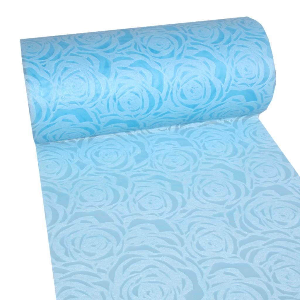 Dekolor Table Runner Table Decoration Unique Roses Design (Waterproof, Lotus Effect, Velvety Surface, 25 m Roll, 30 cm Width, 100% Nylon), Light Blue
