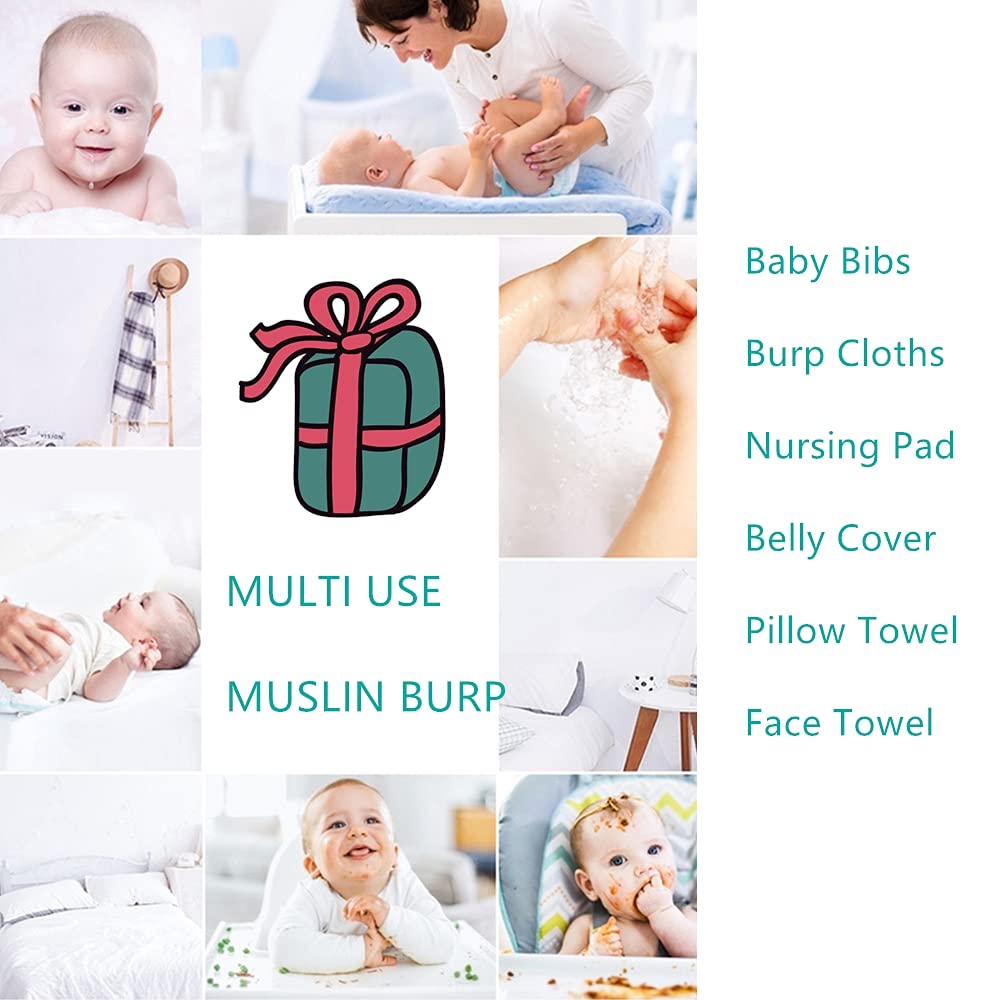 Muslin Burp Cloths Baby Burp Clothes - Baby Burp Cloth for Boy Girls Thicken Muslin Burp Rags Bibs 6 Layers Large 20''x10'' 100% Cotton Hand Washcloths Soft Absorbent by norinori (5 Pack): Kitchen & Dining