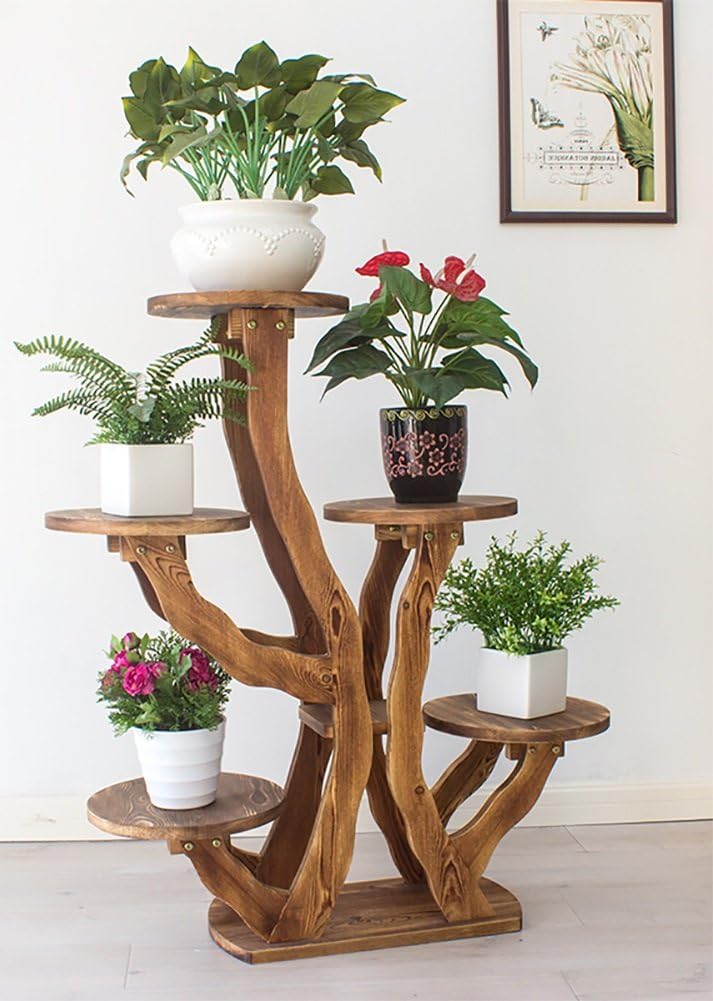 Flower Stand YXX- Wooden Ladder Plant Rack 4 Tiers Outdoor Indoor 5 Pots Holder Balcony Floor-standing Multi-layer Wood Storage Shelf (Color : Brown-3)