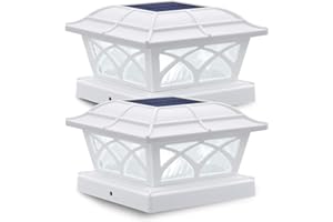 SIEDiNLAR Solar Post Cap Lights Outdoor Glass 2 Modes 8 LEDs for 4x4 5x5 6x6 Posts Fence Deck Patio Decoration Warm White/Cool White Lighting White (2 Pack)