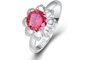 Lozeux Silver Plated Shining Floral Flower Ring Round Cut Created Ruby Spinel Pink Topaz Cubic Zirconia Filled Engagement Wedding Proposal Promise Band for Women Ladies Lovers Romantic