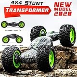 4WD RC Car - Remote Control Rock Crawler - 2 Side Driving Stunt Transformer with 2 Batteries - High Speed Hobby Off-Road Monster Truck for Kids - Toy Vehicle for Boys 3-12 Age Years Old