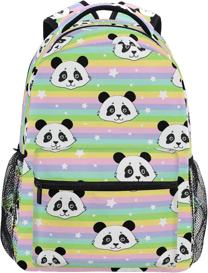 Panda Backpack Color Stripe BookBag for Boys Girls Elementary School