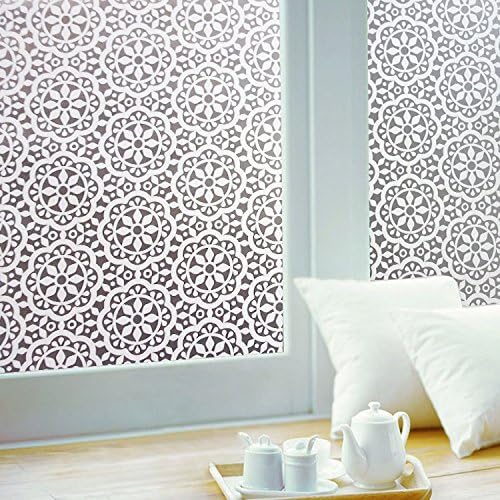 bofeifs Non-Adhesive Frosted Privacy Flowers Decorative Window Film for Bathroom or Kitchen (35.5 inches by 78.7inches)