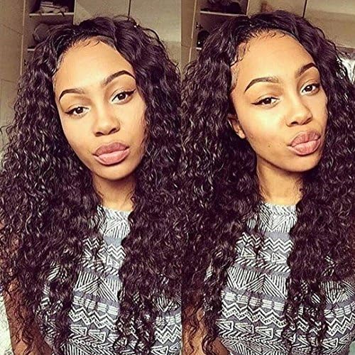 AM Youth Curly Human Hair Full Lace Wigs 130% Density Brazilian Virgin Hair Deep Curly Wig with Baby Hair for Black Women Natural Color 18 inch